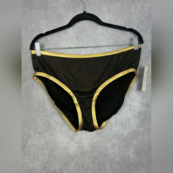 Baby Phat Black & Gold Metallic Sparkle Logo Print One Piece Swimsuit - Size 1X - Picture 3 of 12